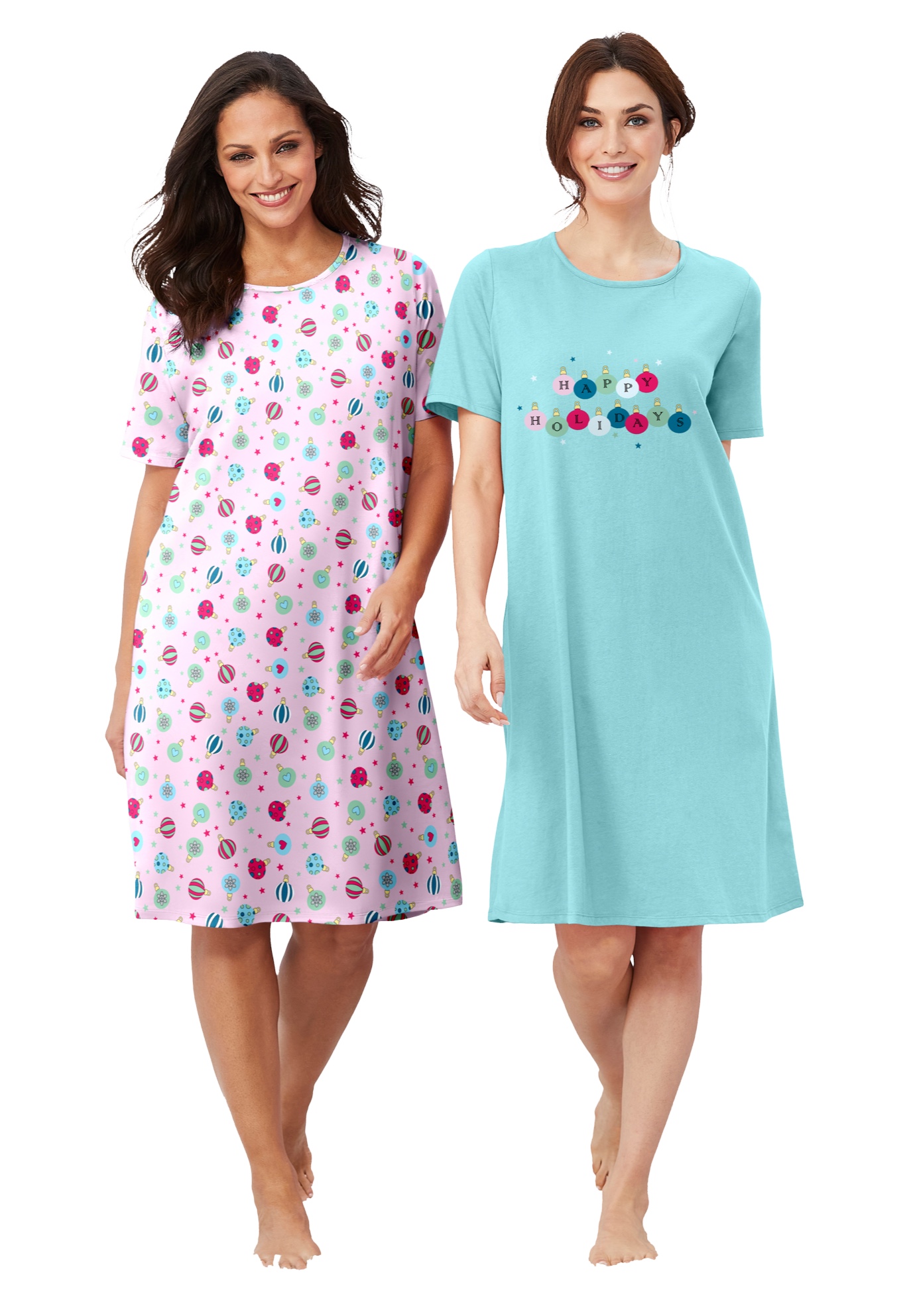 Plus Size Women's 2-Pack Short-Sleeve Sleepshirt by Dreams & Co. in Pale Ocean Ornament (Size 5X/6X) Nightgown