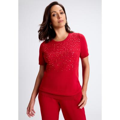 Plus Size Women's Fine Gauge Crewneck Shell by Jessica London in Classic Red Sequin (Size 18/20) Short Sleeve Sweater