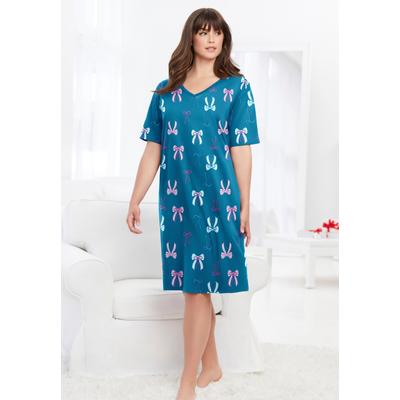 Plus Size Women's Print Sleepshirt by Dreams & Co. in Deep Teal Bows (Size 1X/2X) Nightgown