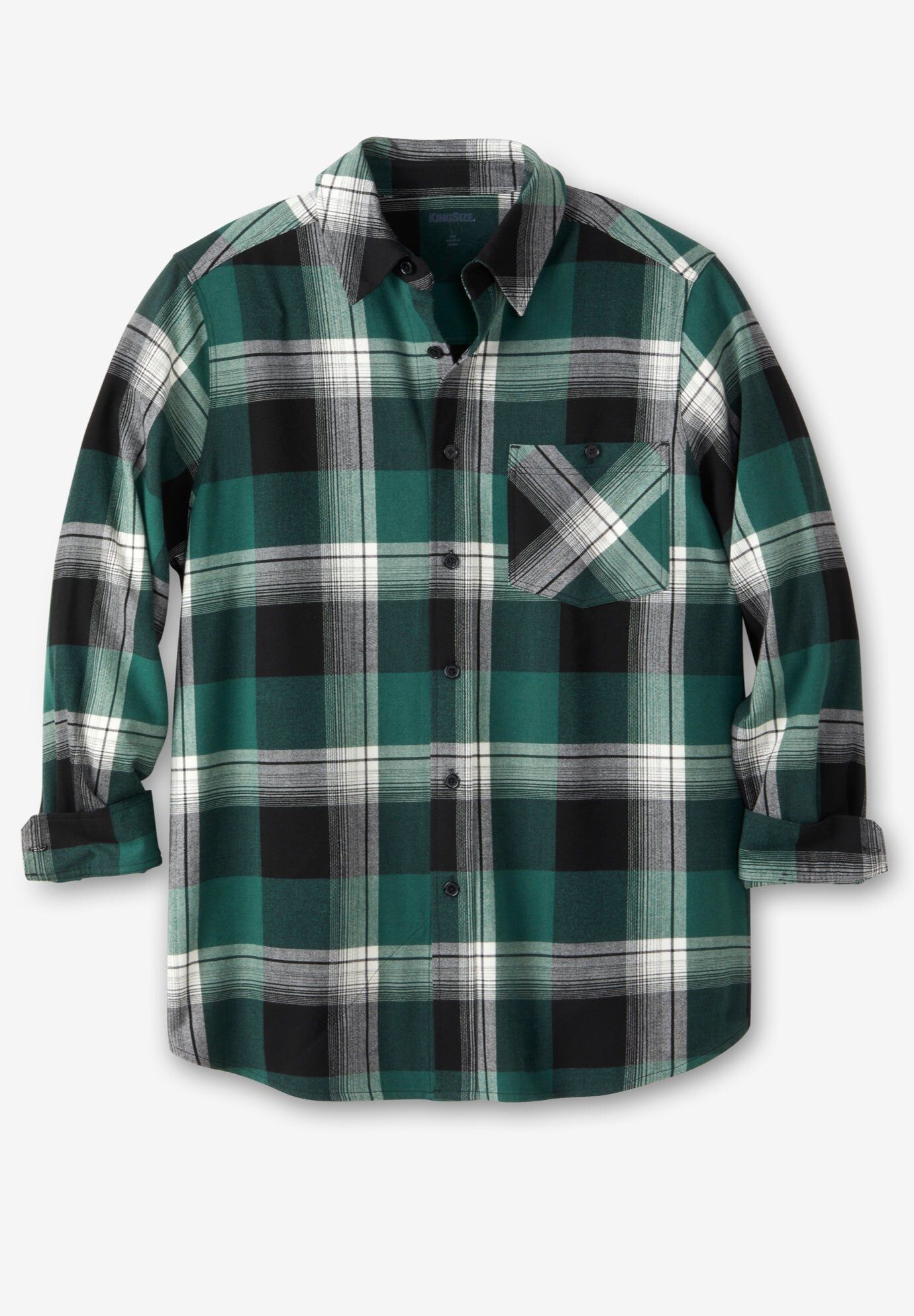 Men's Big & Tall Stretch Flannel Shirt by KingSize in Hunter Plaid (Size 3XL)