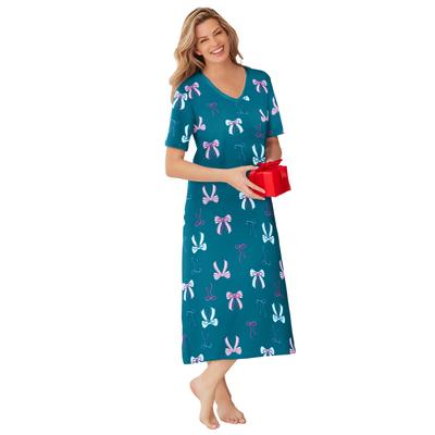 Plus Size Women's Long Print Sleepshirt by Dreams & Co. in Deep Teal Bows (Size 3X/4X) Nightgown