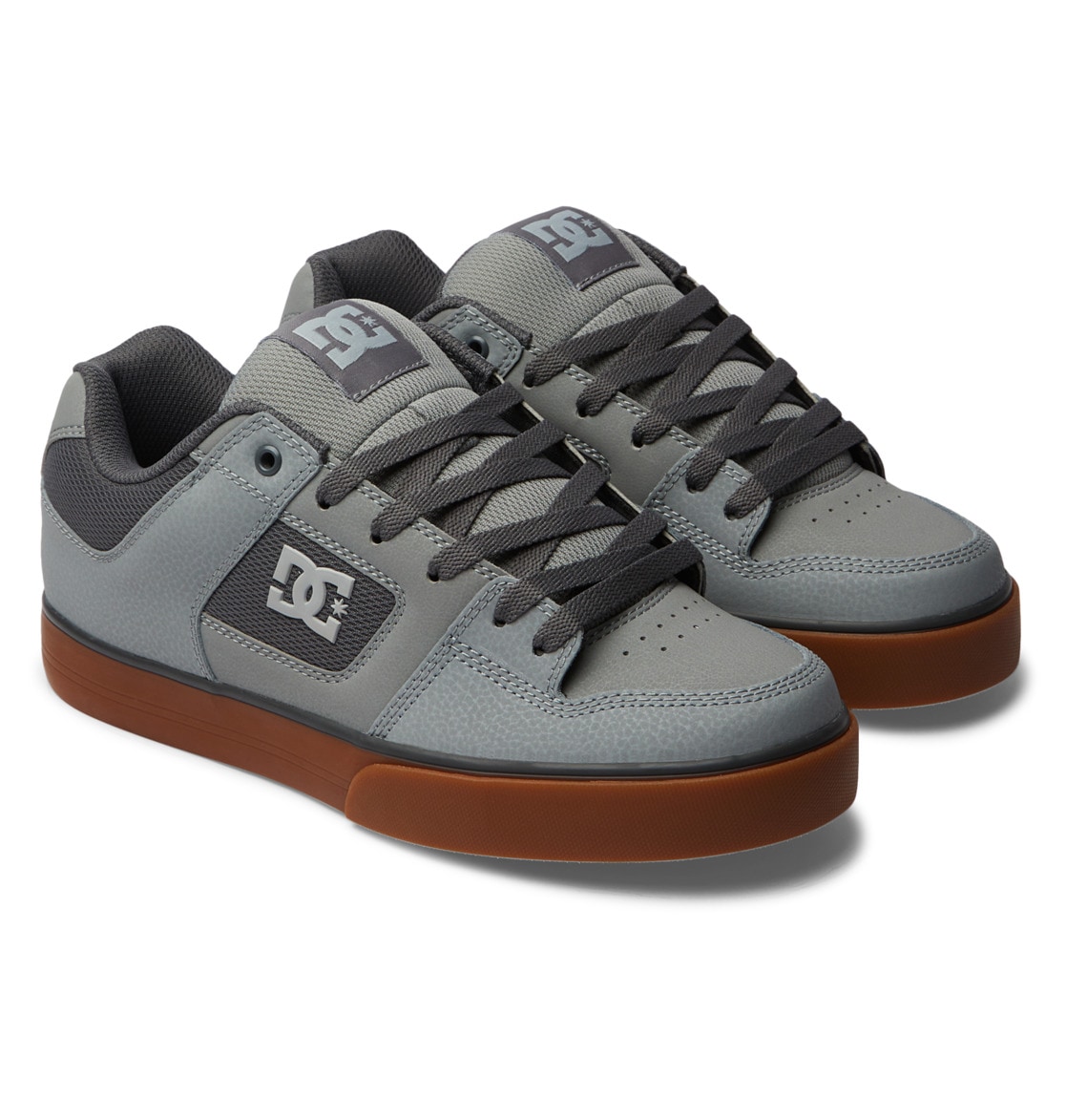 Sneaker DC SHOES "Pure", Herren, Gr. 14(48,5), grau (carbon, gum), 55.4% Leder, 44.6% Synthetikmaterial, Schuhe Skaterschuh Sneaker low