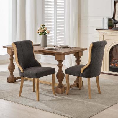 Velvet Dining Chairs with Curved Wood Trim and Sculpted Legs(Set of 2)