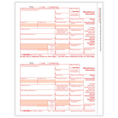 Complyright 1099-Misc Tax Forms, Federal Copy A, 2-Up, 8-1/2