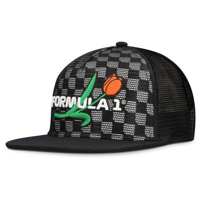 Formula 1 Dutch Drift Flatbrim verstellbare Meshback-Kappe – Schwarz – Unisex Image