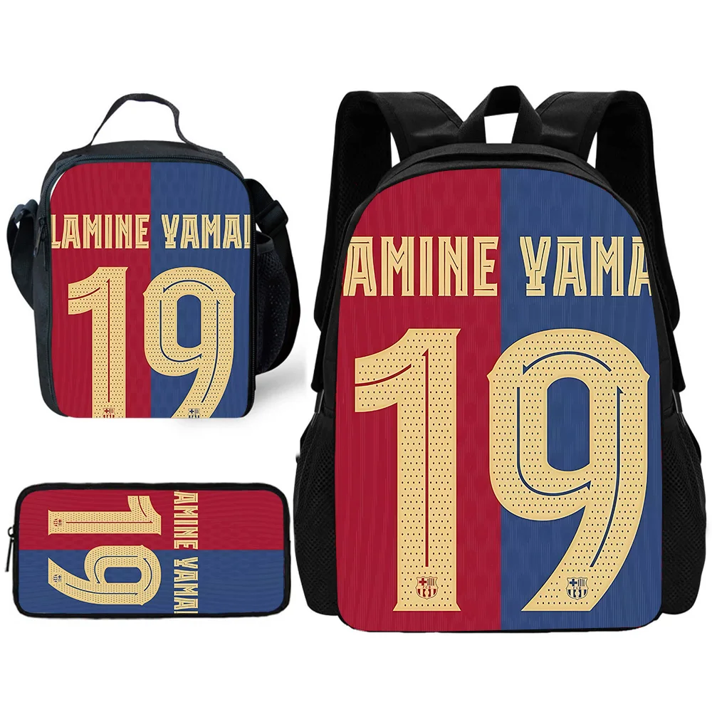 Sac à dos d'école pour enfants, Football Lamine Yamals avec sacs à déjeuner, sacs à crayons, sacs d'école pour garçons et filles, meilleur cadeau