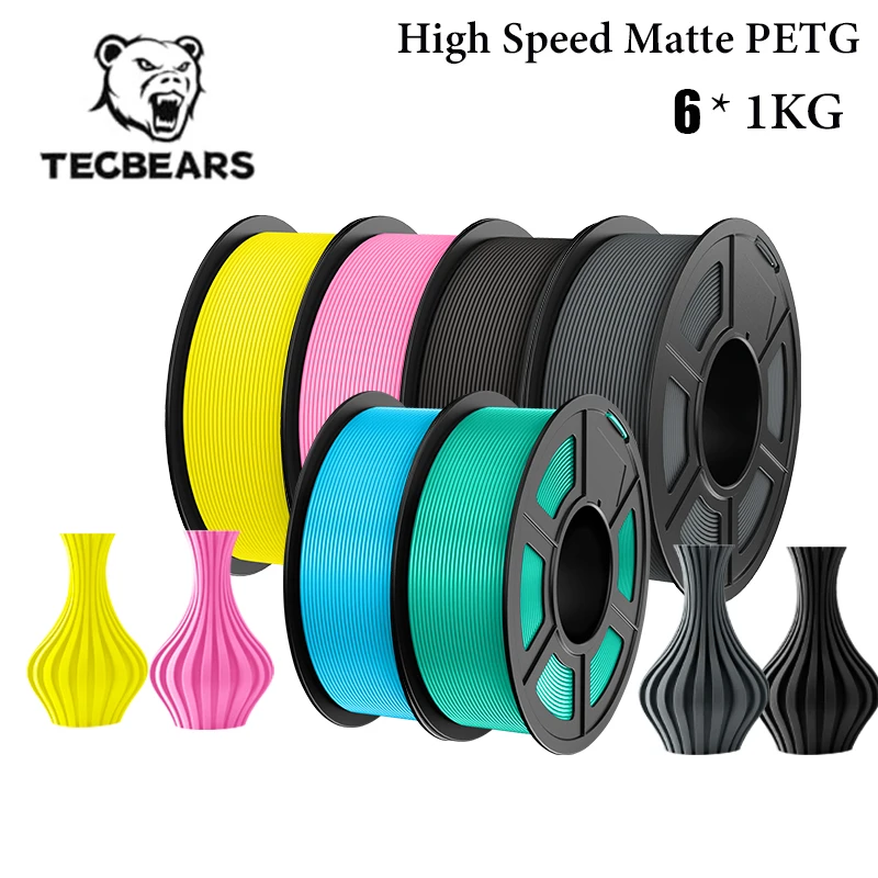 TECBEARS 6 Rollen Hochgeschwindigkeits-Pettig-Matt-3D-Filament 600 mm/s 1,75 mm Tolerances +/-0,02 mm FDM-3D-Druckermaterialien DIY-Geschenk EU UK US Image