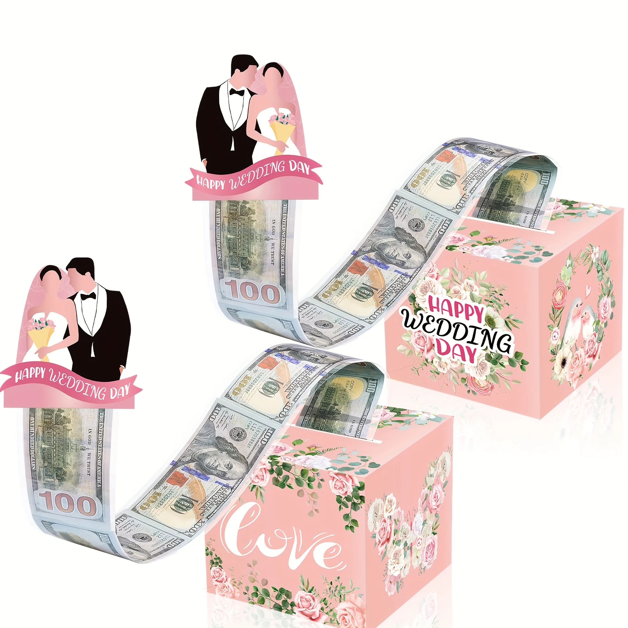 Kreatives DIY-Geldumschlag-Geschenkbox-Set mit Hochzeitsthema, 1 Papierbox + 30 Umschläge + 1 Karte, Interaktions-Requisiten für Hochzeitsgäste Image