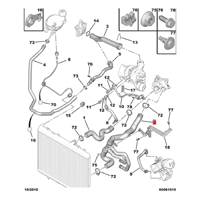 Superior-135254 Kühlertank-Auslassrohr, unterer Wasserschlauch für 308 3008 408 Citroen C4L T88 1,6 T Motorkühlschläuche Image