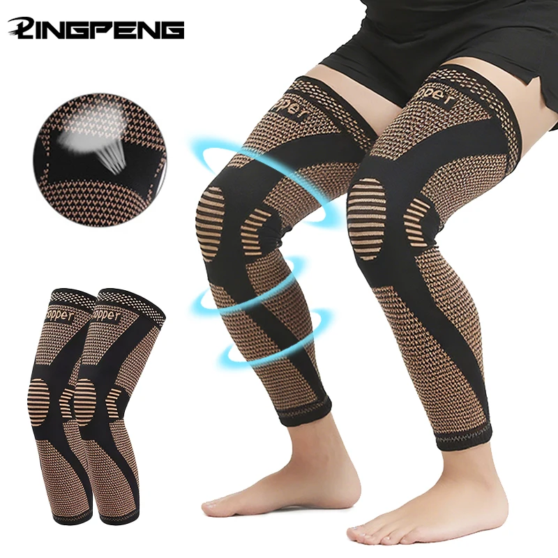 Kupfer-Vollbeinärmel, lange Kompressions-Kniestütze, schützt das Bein für Männer und Frauen, Basketball, Radfahren, Sport, Fußball, Fitnessstudio Image