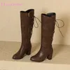 Neue Winter Bequeme Braun Schwarz Frauen Kniehohe Stiefel Sexy Hohe Quadratische Heels Dame Schuhe Plus Kleine Große Größe 33 43, 48 52