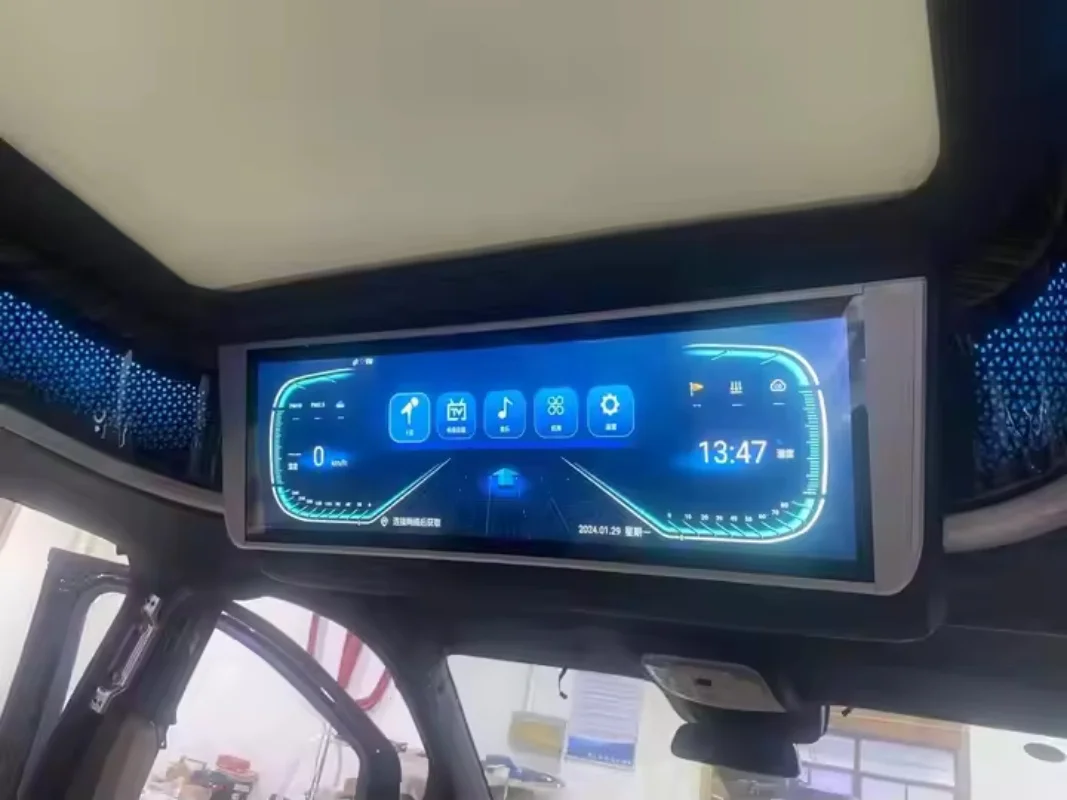 29-Zoll-Bildschirm mit gebogenem Bildschirm, Android-Auto-Dachmonitor, Deckenbildschirm für Universal-Business-Fahrzeuge, HD IPS, TV, Rücksitz, Theatermonitor Image