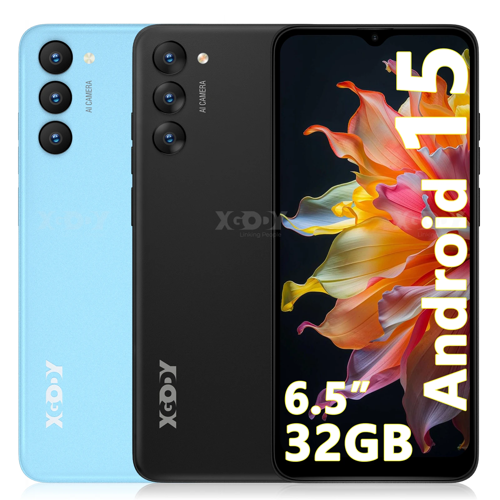XGODY X36 Smartphone Android 15 téléphone portable 6.5 pouces écran HD 7GB RAM 32GB ROM stockage 4G double SIM Octa Core 4200mAh batterie