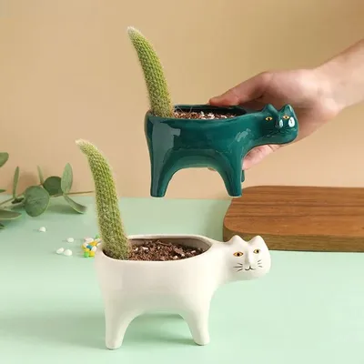 1pc Ceramic Cat Flower Pots Decorative Vase Plant Pots Hydroponics Flower Arrangement Potted Plants Creative Kitten Floral Vase