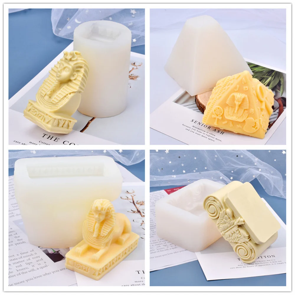 3D Ägypten Pyramide Silikon Kerze Form DIY Ägyptischer Pharao Sphinx Aromatherapie Kerze Gips Handgemachte Handwerk Harz Wachs Form Image