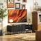 Meuble TV Meuble TV en bois Banc TV pour jusqu'à 70 pouces avec 2 portes cannelées, compartiment ouvert et œillets pour le salon