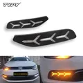 TYPY 12V LED Luce di marcia diurna per 14-18 Volkswagen Polo LED Luce di marcia diurna Giallo Indicatore di direzione Faro per auto DRL Nebbia