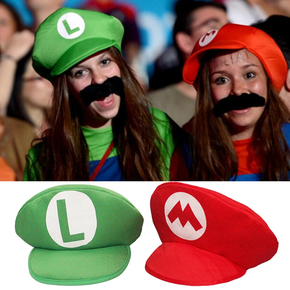 Cappelli Cosplay Super Luigi Bros per Adulti, Divertenti Cappelli Rossi e Verdi, Accessori per Costumi di Halloween, Decorazioni per Feste di Natale e Mascherate
