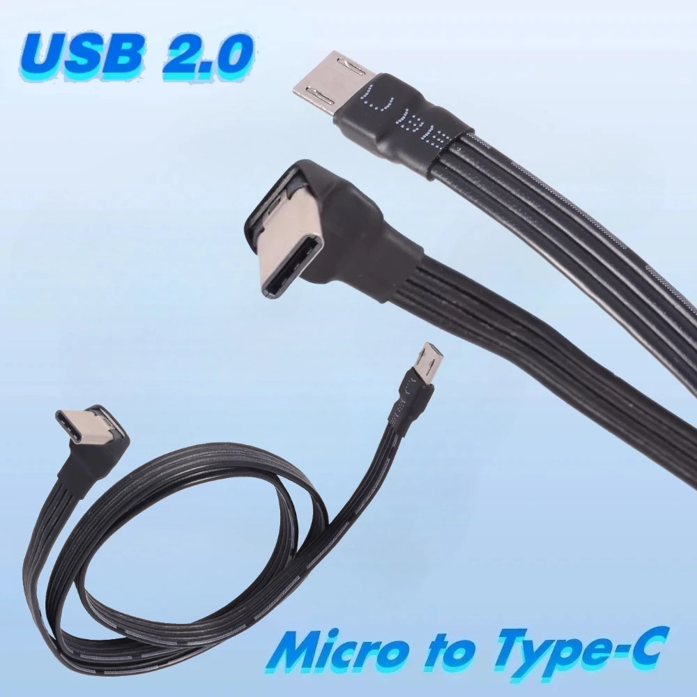 20 cm 30 cm FFC USB 2.0 Typ-C Ellenbogen 90 Grad Stecker auf Micro USB Gerade Stecker Flachkabel Flexible Verlängerung FPV Adapter Datenkabel Image