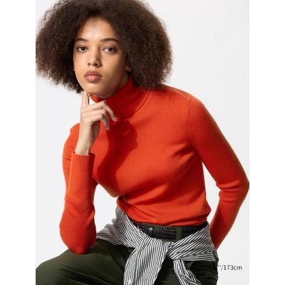 Uniqlo - 100% Merino Ribbed Turtleneck Jumper - Orange - XL