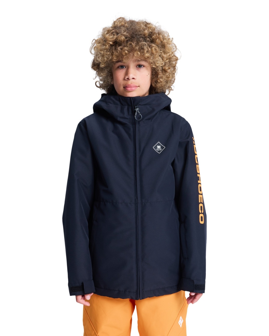 Snowboardjacke DC SHOES "Basis", Jungen, Gr. 14(155-164cm), orange (schwarz, orange pop), 100% Polyester, Jacken Snowboardjacke
