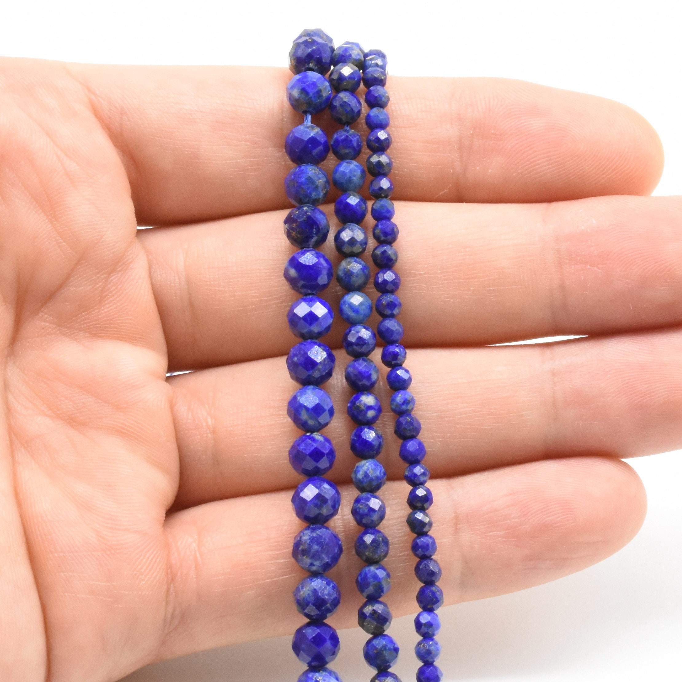 Perles naturelles à facettes en lapis-lazuli, 3 mm 4 mm 6 mm, lapis bleu rond à facettes, lazuli, perles facettées en pierres semi-précieuses LPS10X0