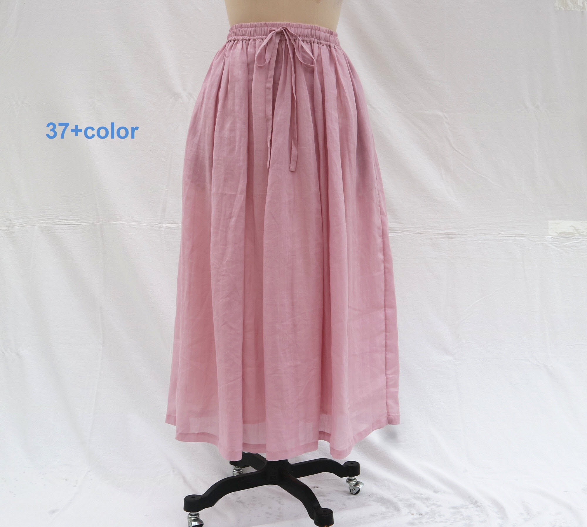 37colore Ultrathin Ramie Maxi jupe maxi linge rose-violet Jupe longue Plus taille Jupe de plage personnalisée jupe d'été jupes plissées pour femmes