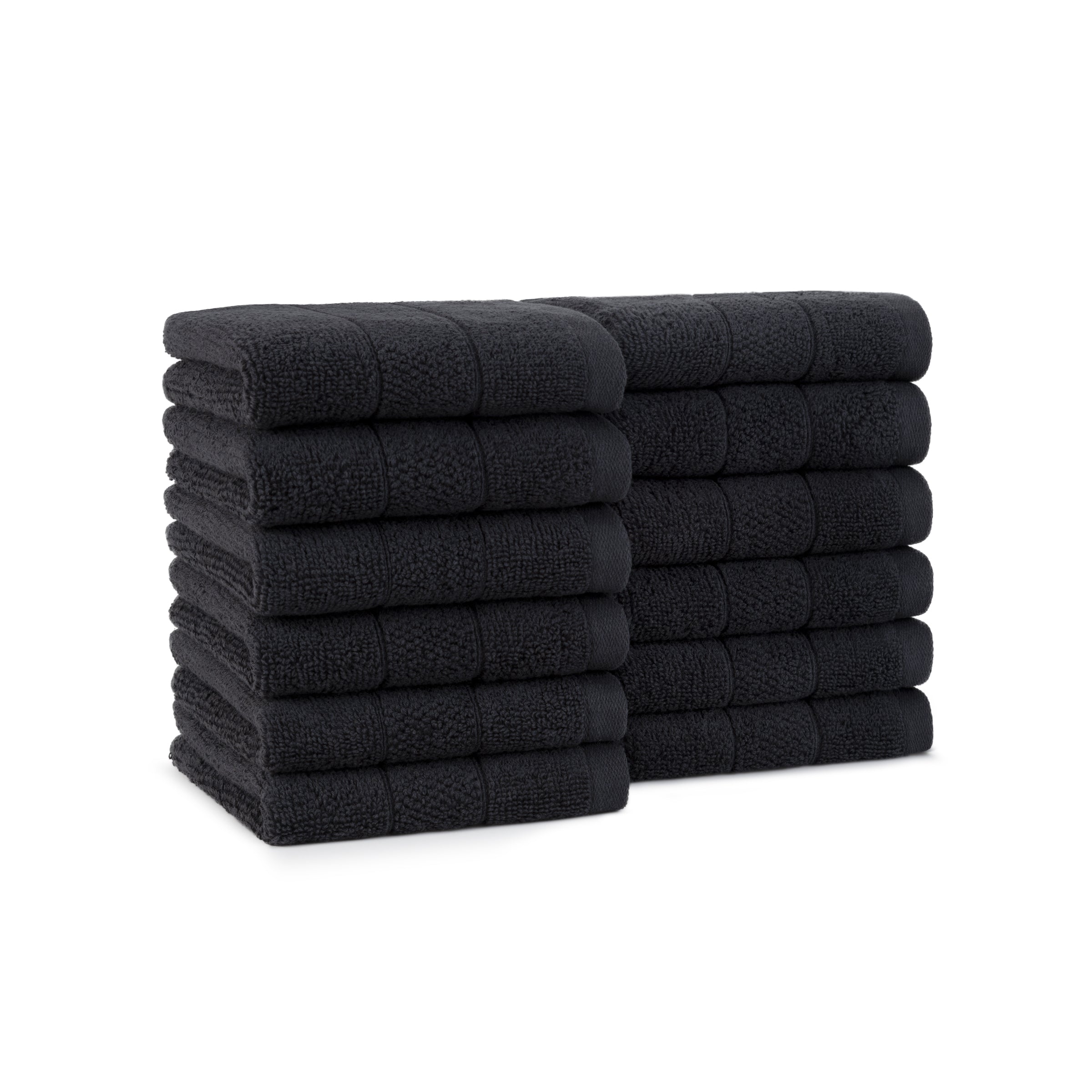 Arkwright Home Family Essentials Washcloths (Pack of 12), 12x12, Cotton, Black (P-FEWC-12PK-BK)