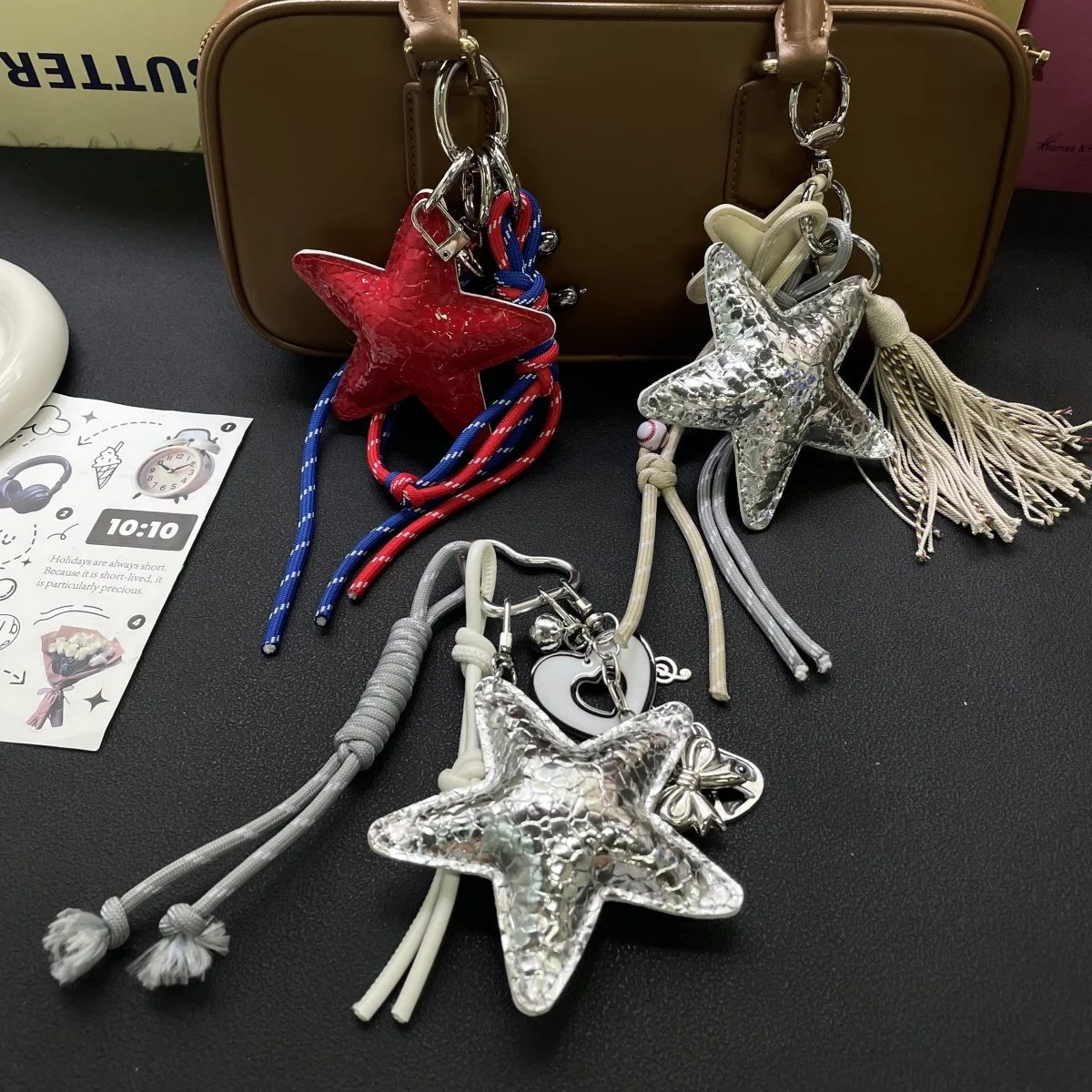 Miu Mode handgemachte Paar gewebtes Seil CCD Kamera Stern Kette Tasche Anhänger Zubehör Schlüsselanhänger Image