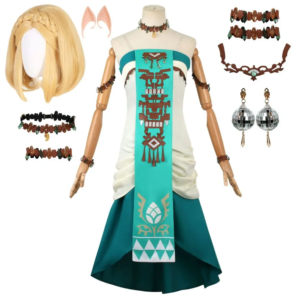 Zeldar Cosplay il Regno Lacrime Principessa Link Abito Cosplay Costume da donna Fantasia Abiti da principessa Parrucca Abito di carnevale di Halloween