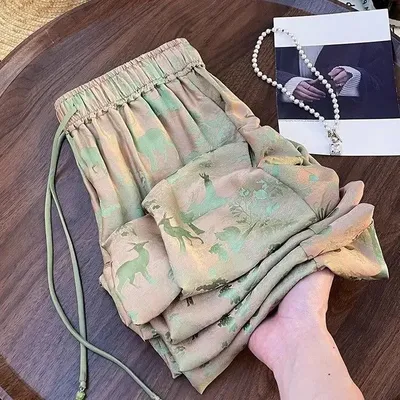 New Chinese Style Fashion Straight Leg Women's Printed High Waist Pants