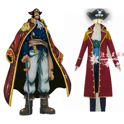 Cosplay Gol D Roger Piratenuniform-Kostüm-Set, Oberteil + Hose + Umhang + Hut Image