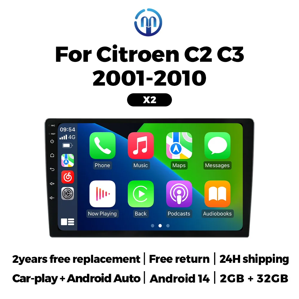 Android 14 Auto Radio DVD Player 2G + 32G Drahtlose Carplay Für Citroen C2 C3 2001 2002 2003-2010 Navigation GPS Intelligente Systeme