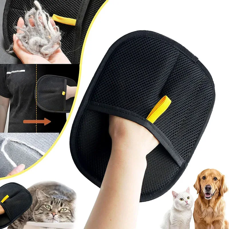 Neue wiederverwendbare Handschuhe zur Haarentfernung von Katzen, doppelseitige Schönheitshandschuhe für Haustiere, Tierfellhaar-Haustierbedarf zum Entfernen von Teppichen Image