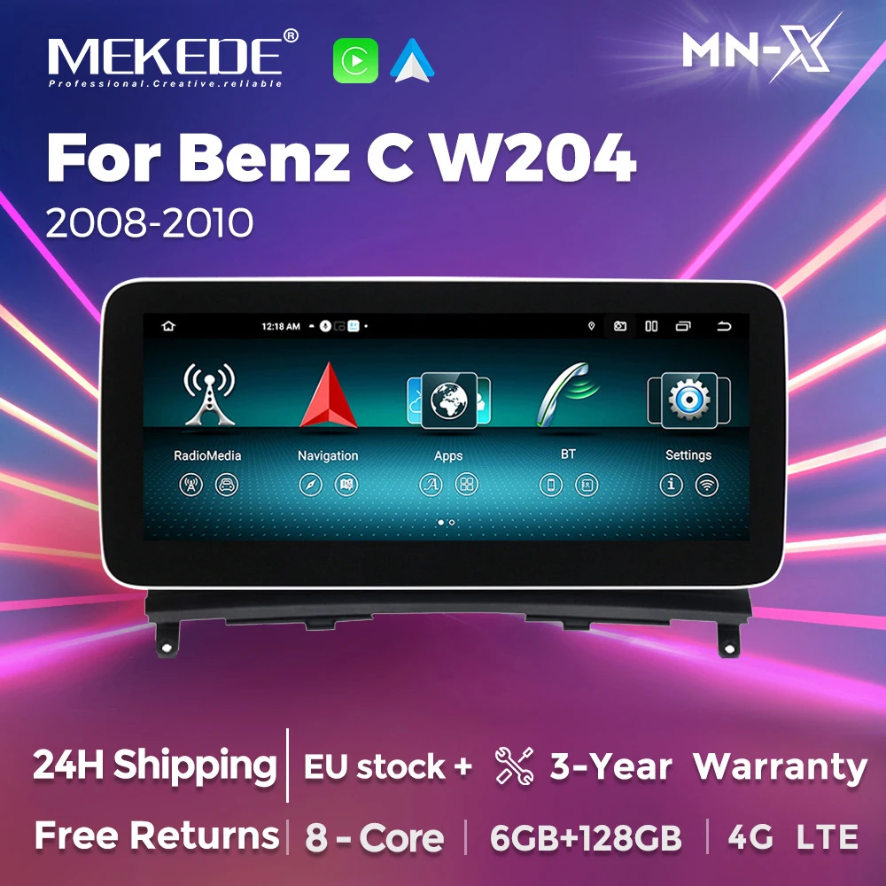 MEKEDE Android 14 Auto GPS Navi Bildschirm Für Mercedes Benz C Klasse W204 S204 2008-2010 GPS 4G BT Drahtlose Carplay Auto Multimedia