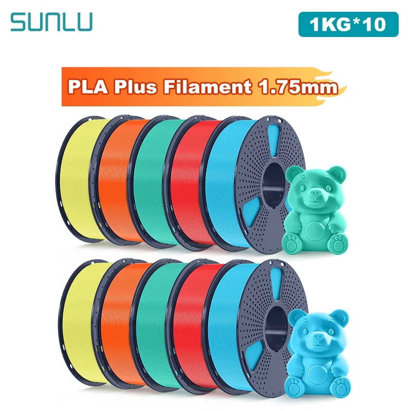 SUNLU 10 kg PLA Plus/klares 3D-Drucker-Filament, 1,75 mm, 1000 g Spule (2,2 lbs), ordentlich angeordnet, kein Knoten-Filament, passend für die meisten FDM-Drucker Image