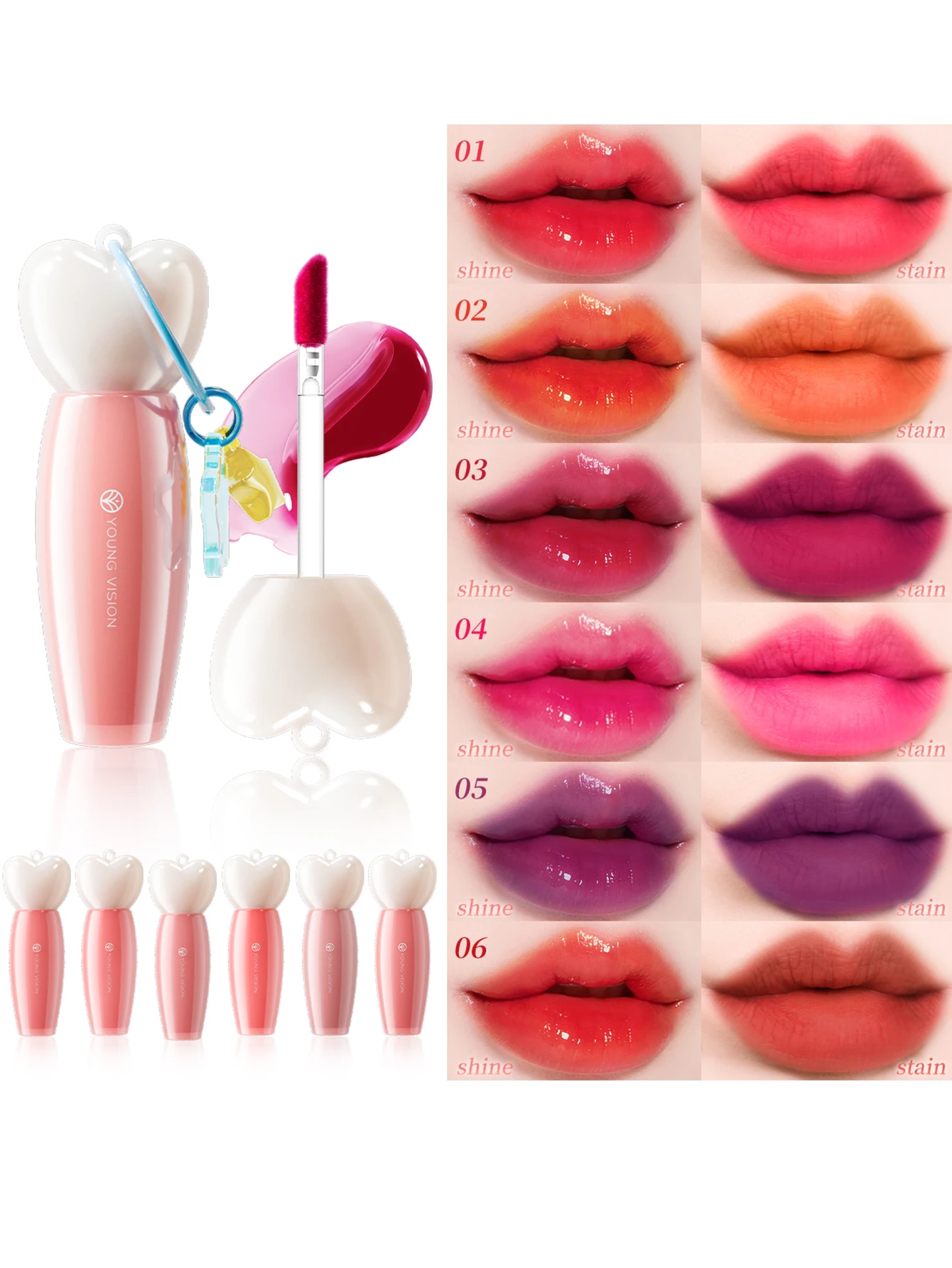 Tragbare, glänzende Lippentönung in 6 Farben – langanhaltende Farbe mit feuchtem Glanz, perfekt für Reisen, täglichen Gebrauch, Geschenke oder Alltagsglammer Image