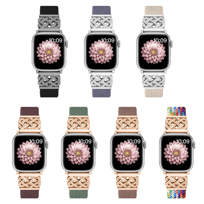 Geflochtene dehnbare Armbänder mit keltischem Knoten und magnetischer Metallschnalle, kompatibel mit Apple Watch38 mm, 40 mm, 41 mm, 42 mm, 44 mm, 45 mm, 46 mm, 49 mm Image