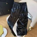 2025 Pantaloni casual larghi da donna Estate Nuovi pantaloni larghi a vita alta in raso leggero Pantaloni dritti vintage tutto-fiammifero Femme