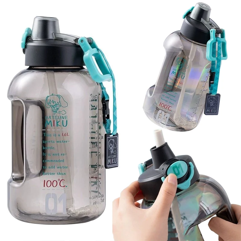 1,6 l Hatsune Miku Wasserflasche, Anime, tragbar, große Kapazität, Sport-Wasserbecher, auslaufsichere Trinkflasche, Camping, Wandern, Tassen, Geschenk Image