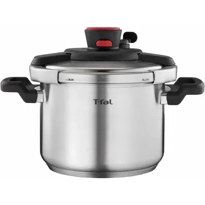 %a T-fal Clipso Stainless Steel Pressure Cooker 6.3 Quart, Induction , Secure locking System, One Hand System, Recipe Book Incl