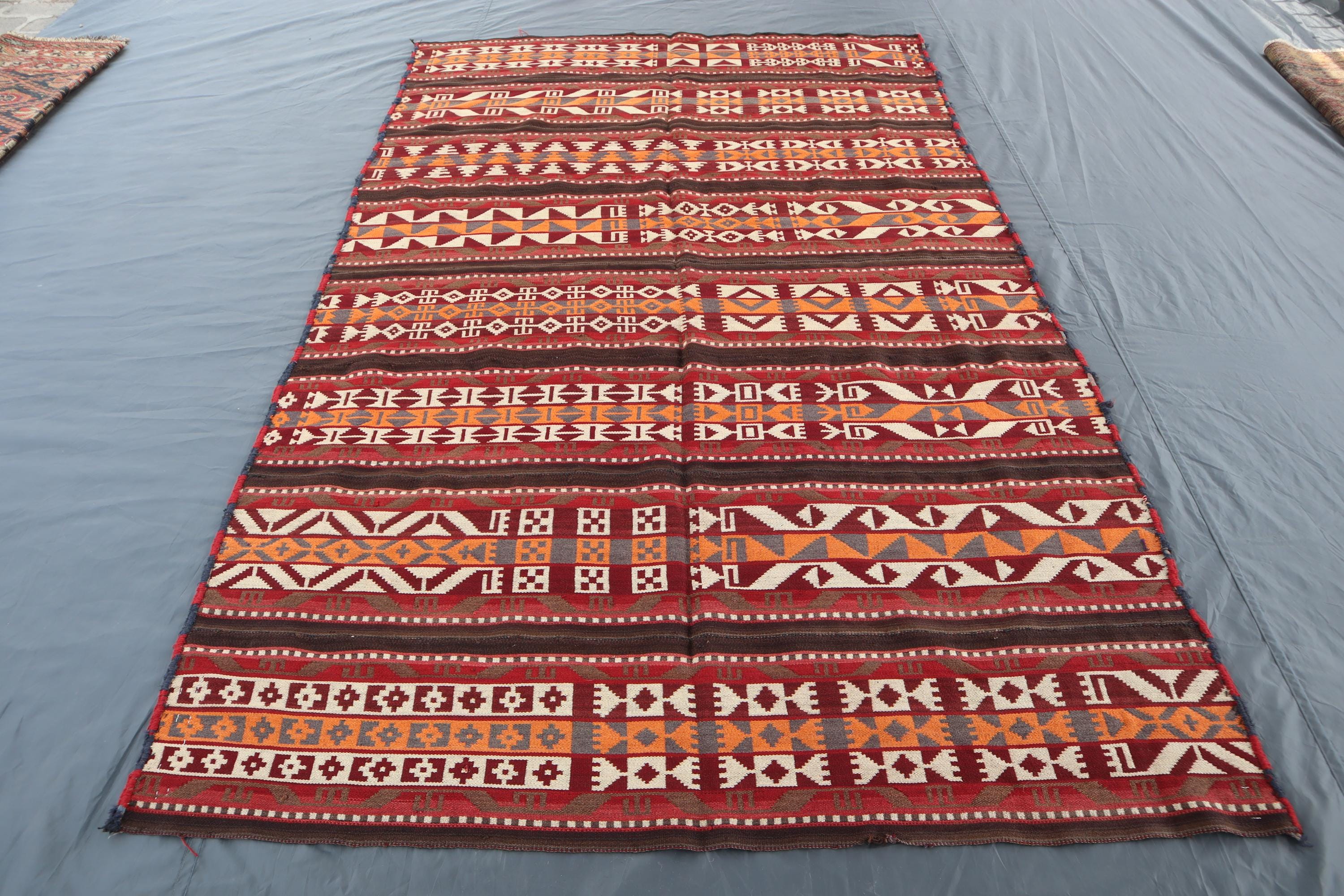 Tappeto Kilim antico in terracotta degli anni '50, 5'0x8'3 piedi, tappeto Kilim vintage afgano, tappeto Kilim fatto a mano in lana al 100%, tappeto a
