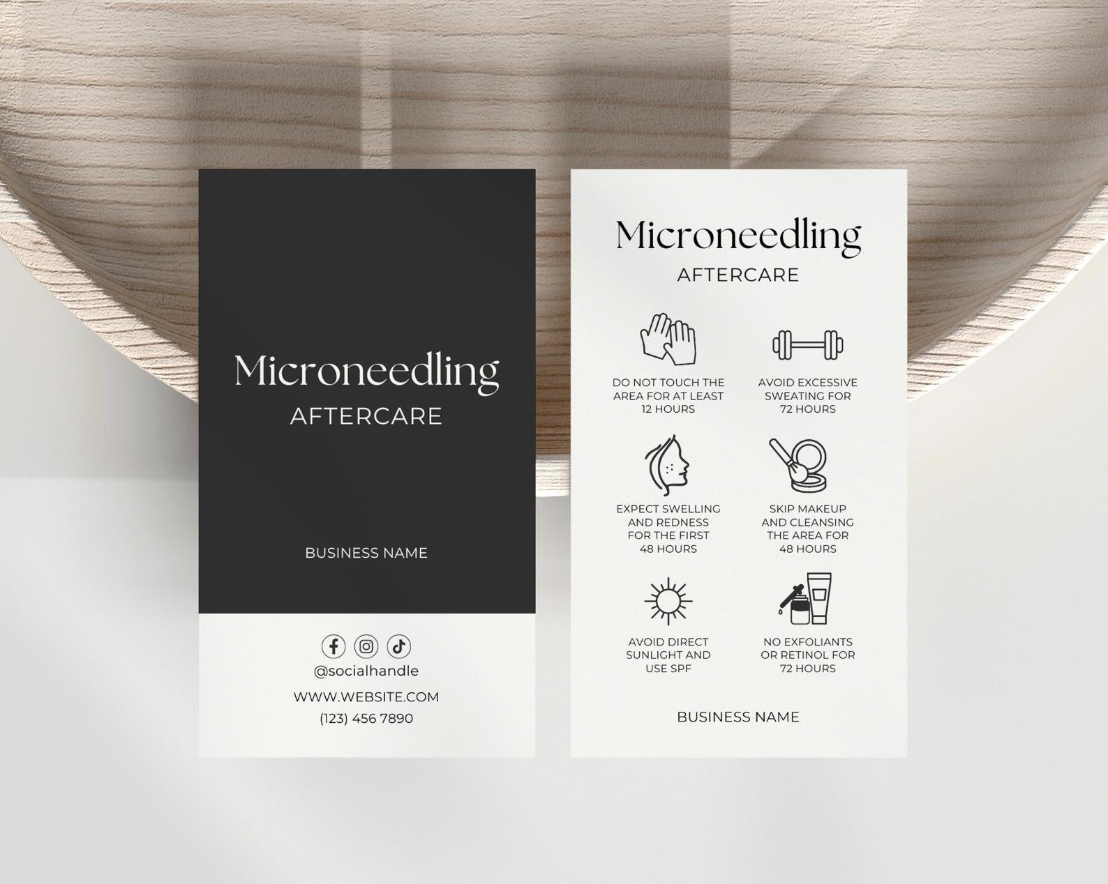 Modello di scheda per la cura post-trattamento con microneedling Canva / Scheda per la cura post-trattamento con microneedling modificabile, Guida pos