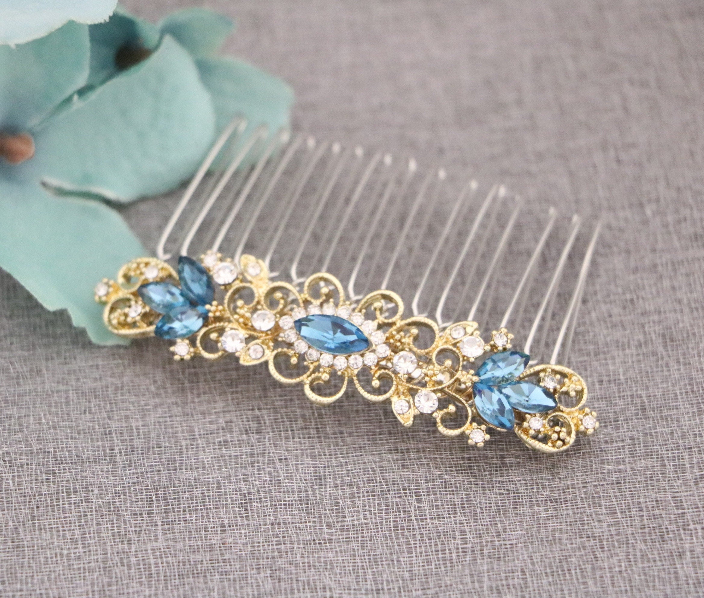 Pettine da sposa in cristallo blu Accessori per capelli blu Pettine per capelli da sposa blu navy Pezzo per capelli con strass Accessori per capelli d