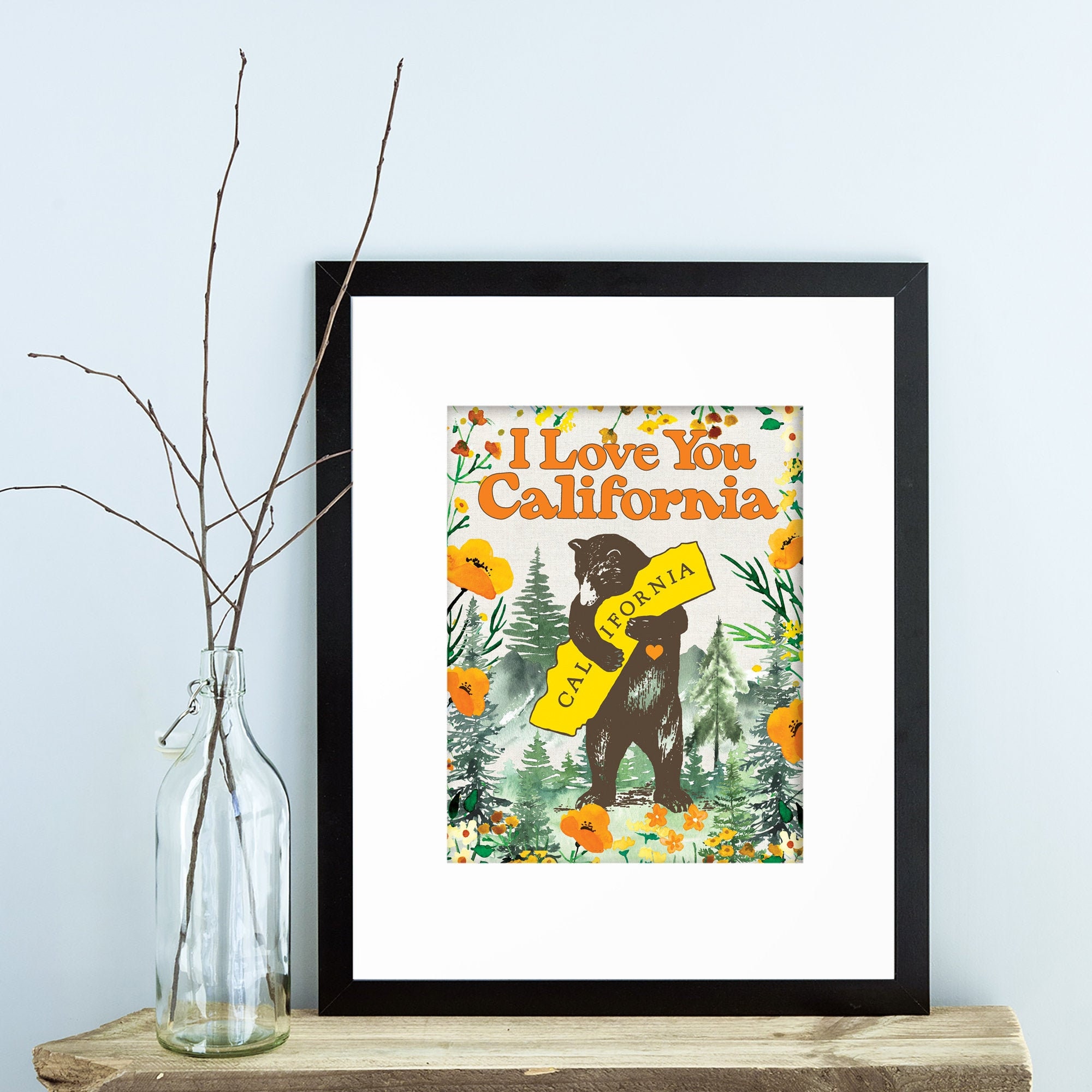California Art, ti amo California, California Bear Gifts, California Wall Art, California Bear Art, California Print, California Forest