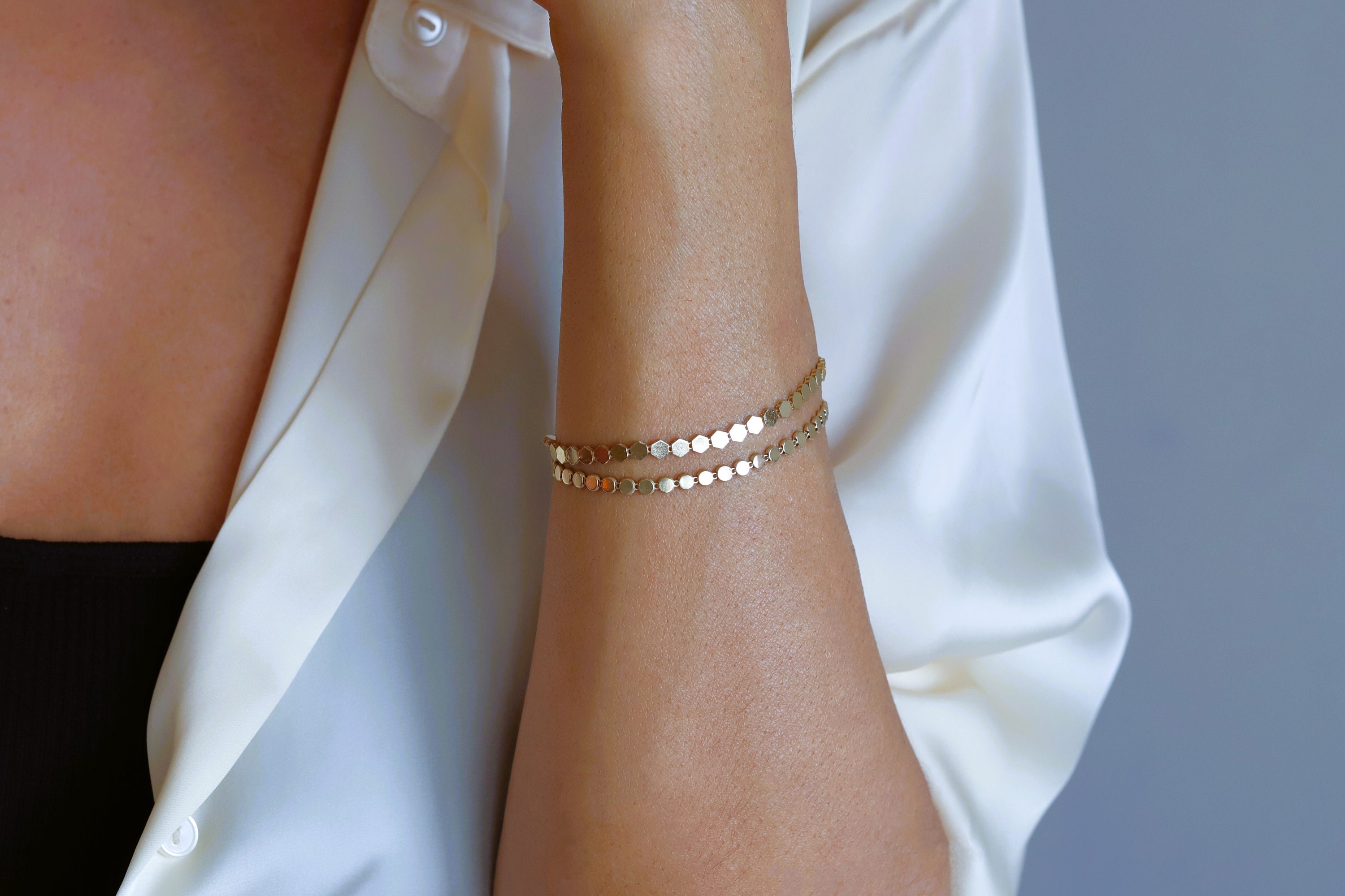 Bracciale in oro semplice, bracciale in oro 14k, bracciale in oro delicato, bracciale a catena in oro 14k, bracciale in oro massiccio 14k, bracciale d