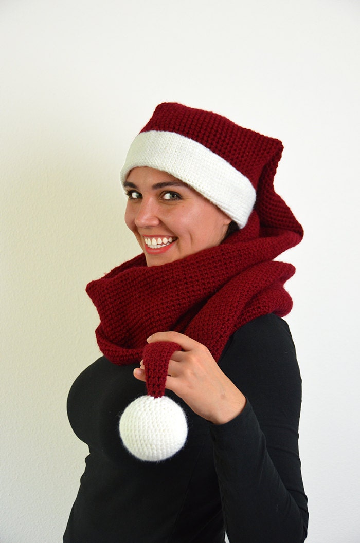 Modello all'uncinetto per cappello sciarpa di Natale, modello all'uncinetto per cappello di Natale, modello all'uncinetto per cappello di Babbo Natale