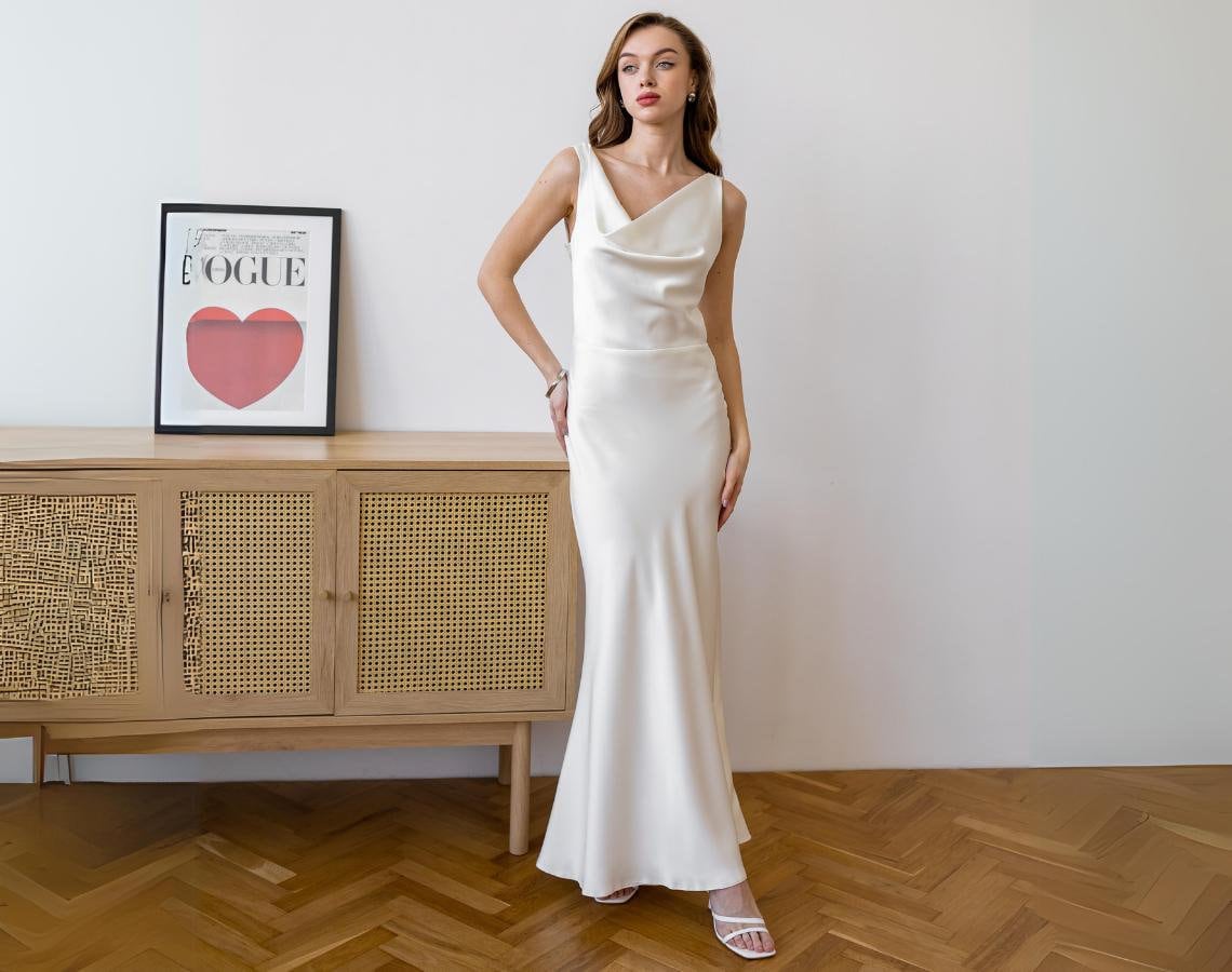 Abito da ricevimento Abito da sposa in raso Abito da cena di prova Abito da sposa semplice sottoveste Abito in raso modesto avorio Abito da sposa in r
