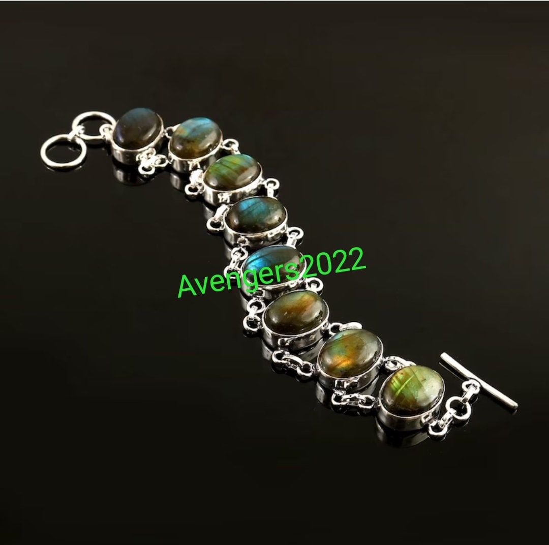 Bracciale in labradorite Bracciale in labradorite naturale Bracciale fatto a mano Bracciale con pietre preziose Bracciale in argento sterling 925 Rega