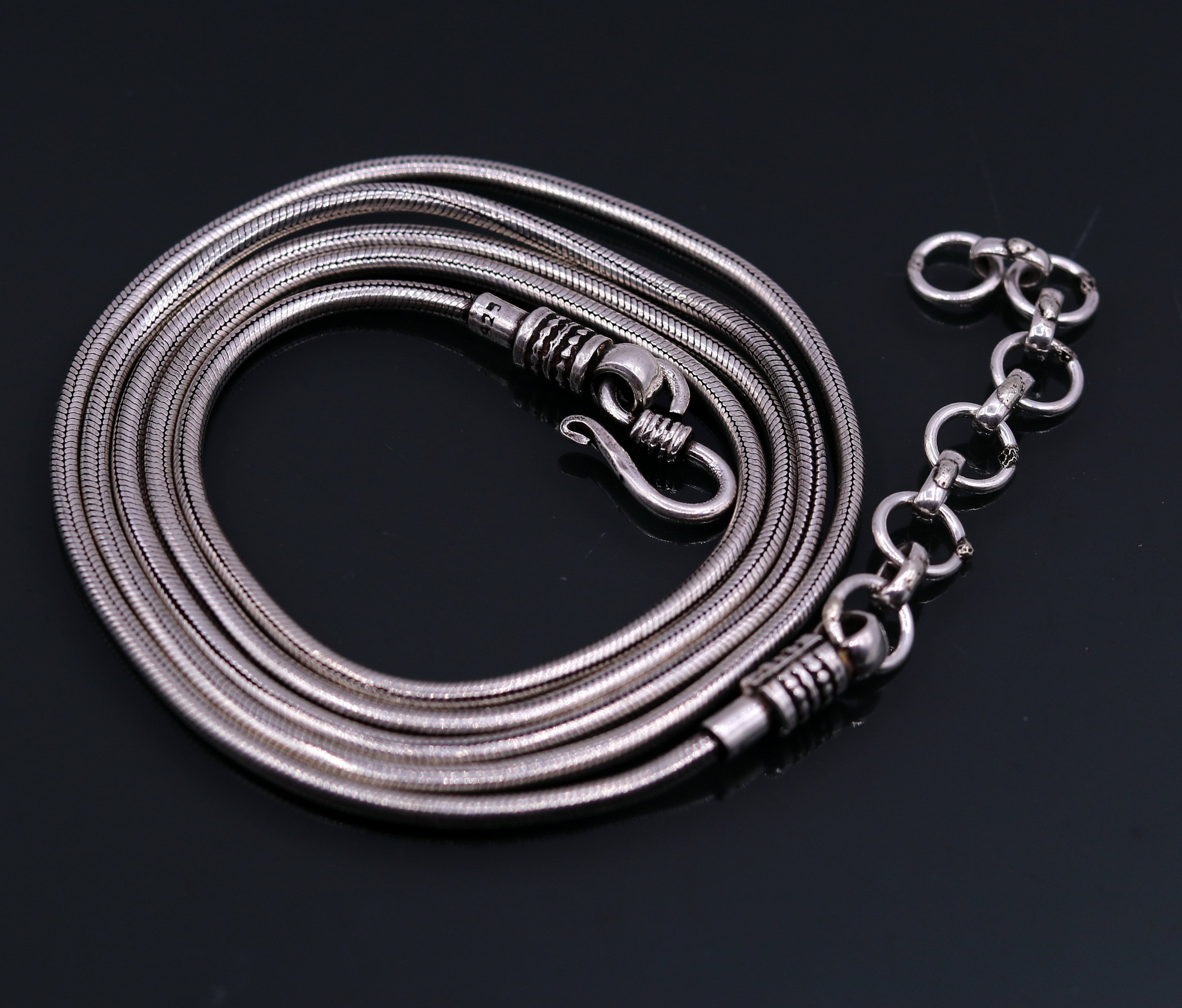Catena a serpente vintage in argento Sterling 925, regolabile, fatta a mano, da 40 a 42 pollici, design antico, lunga catena per la danza del ventre,